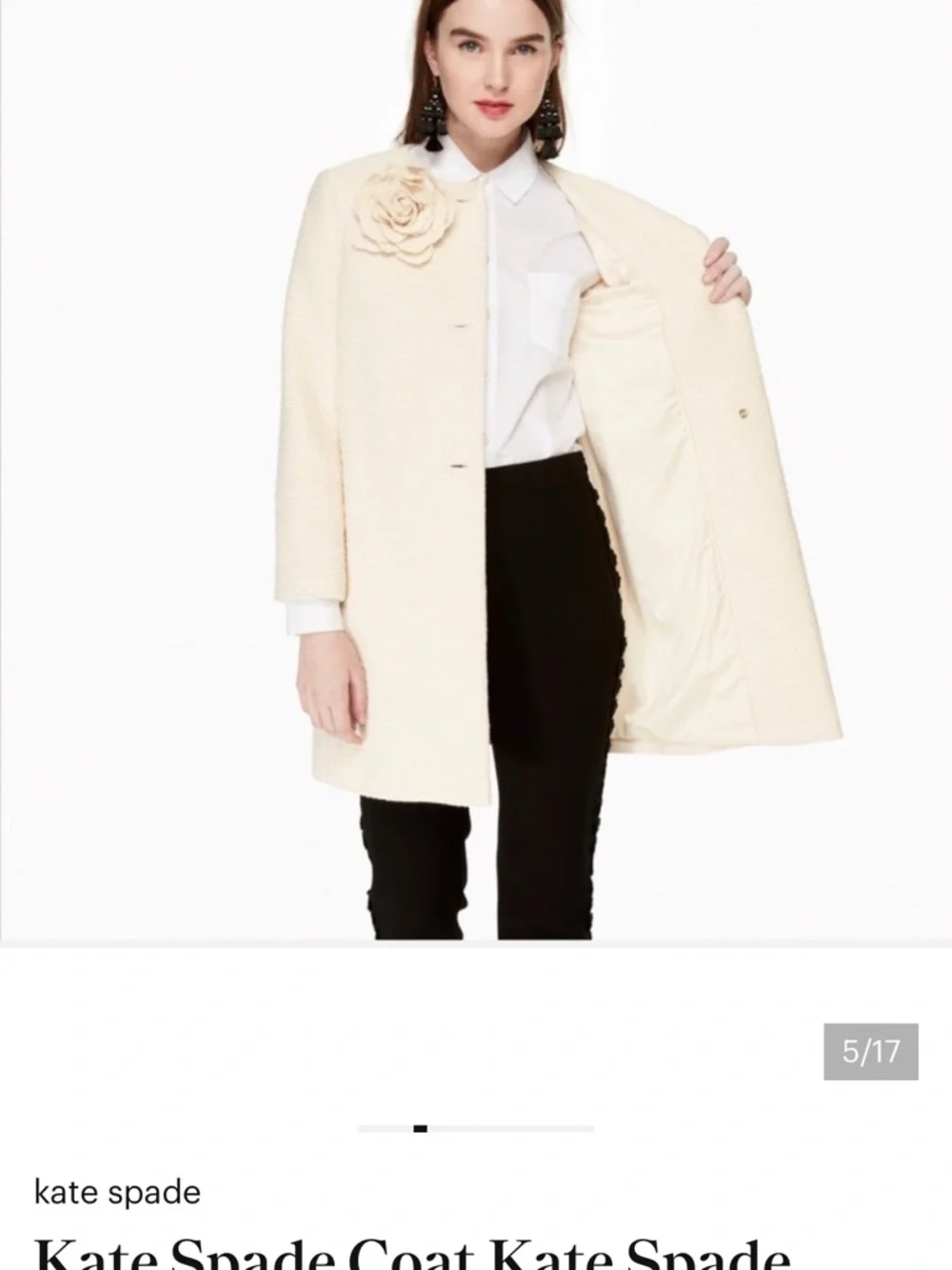 Kate Spade Tweed Corsage Coat Rambling Roses Sand Dune Ivory Sz 6 Retail $598